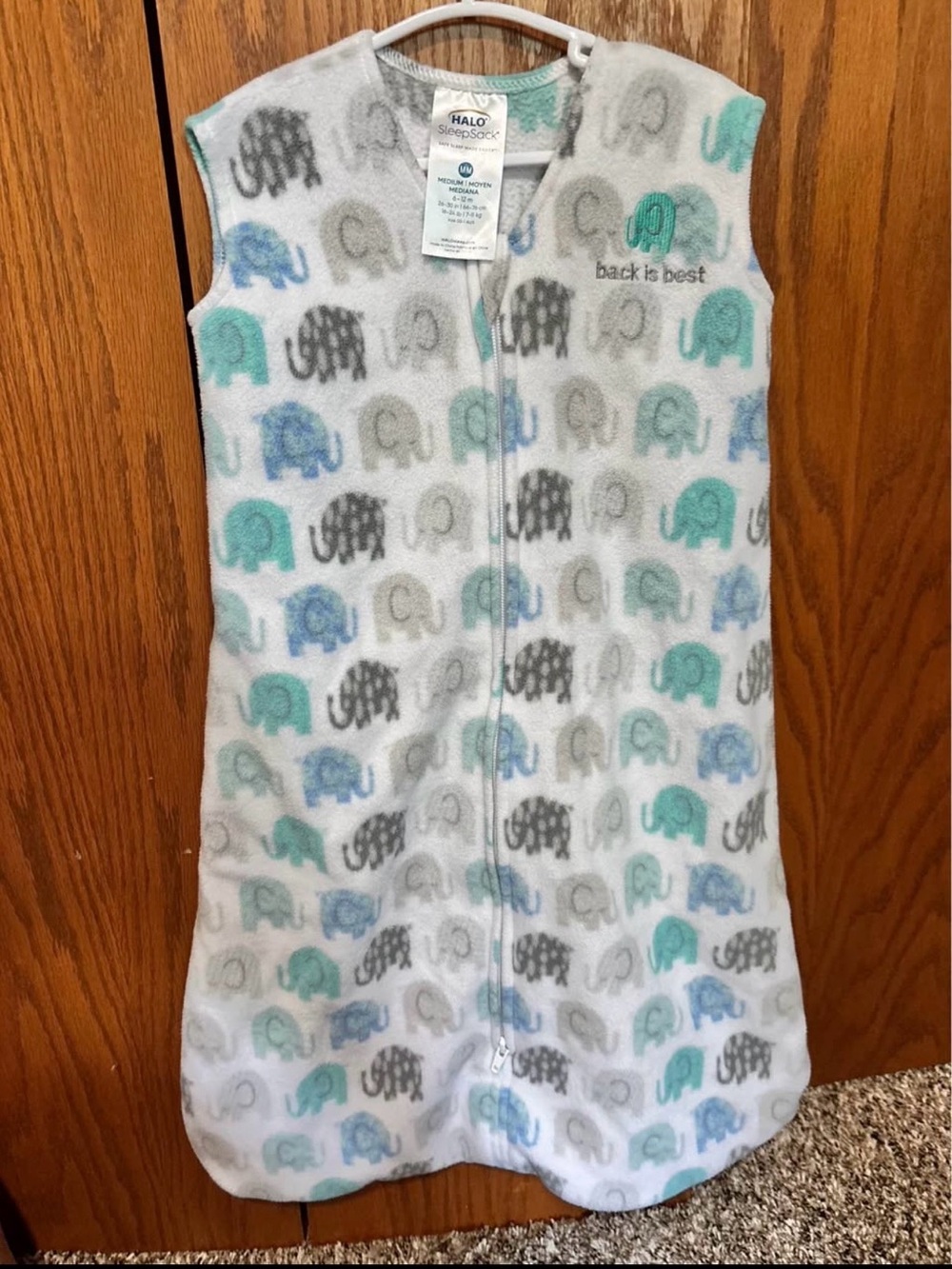 Halo Kids Sleep Sack - White with Blue, Teal, Gray Elephant Print